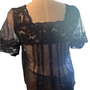 Sheer Black Lace Short Sleeve Blouse